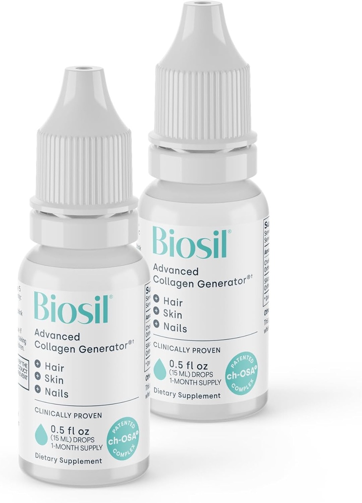 Biosil Colagen Booster Supplement - 0,5 fl oz Drops, Pack of 2 - Opatentowany aktywator ch- OSA do skóry, włosów, paznokci i łączników - Wspiera naturalną produkcję - 60- Day Supply