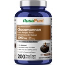 NusaPure Glukomannan 1000 mg na serwowanie 200 Czapek Veg (BioPerine, Non-GMO, Vegan) Konjac Root