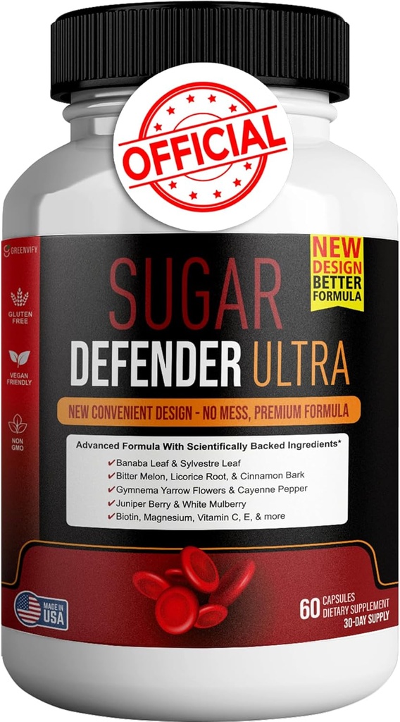 Sugar Defender Ultra - zaawansowana formuła z witamin, Minerały, Liść Banaba i więcej - 60 Kapsułek, Wegan, Non-GMO, Gluten- Free (1)