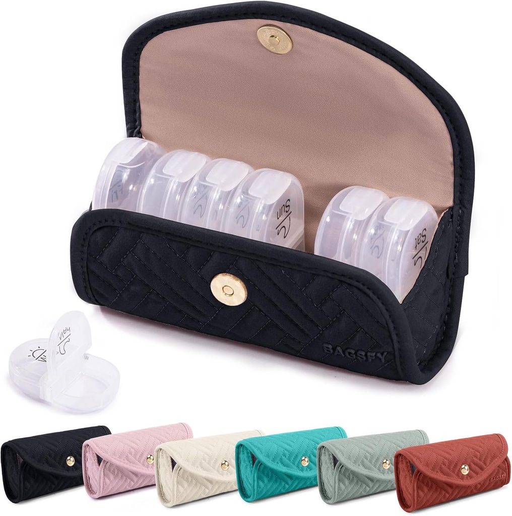 BAGSFY Cotygodniowy Pill Organizator 2 razy dziennie w Cute Fabric Pill Case, Medicine Bag, AM PM Pill Box 7 Day, Przenośne Medication Travel Case for Pills, Witaminy, Oleje rybne, Suplementy.