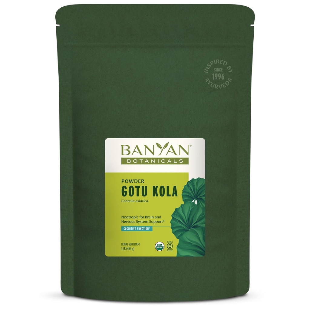Banyan Botanicals Gotu Kola Powder - Organic Brahmi (Centella Asiatica) - Calming Nootropic Herb dla wsparcia układu nerwowego i zdrowej skóry * - 1 lb. - Non-GMO Sustainable Sourced Vegan