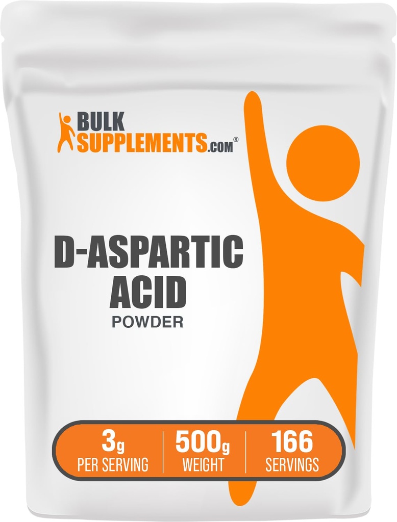 BulkSupplements.com D- Aspartic Acid Powder - D- Aspartic Acid Supplement for Men, Unflavored Acid Amino - Pure & Gluten Free, 3g per Serving, 500g (1,1 lbs) (Opakowanie po 1)
