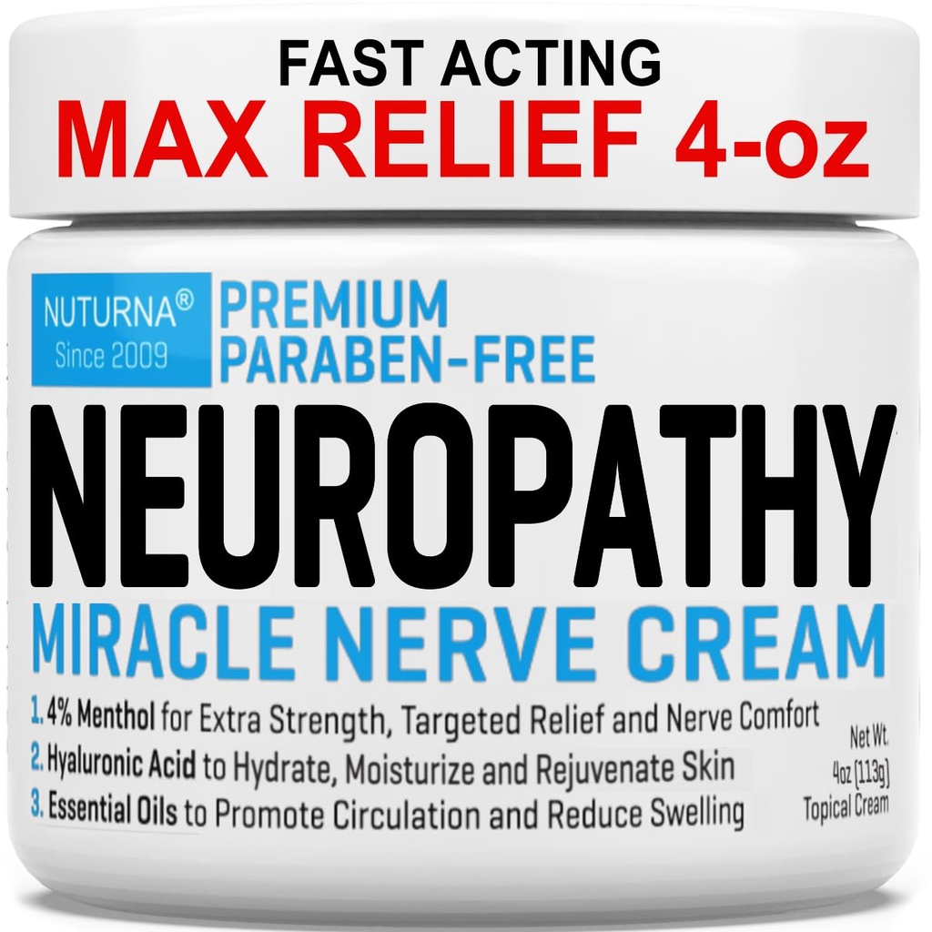 Neuropathy Nerve Relief Cream - Premium Nerve Cream 3X Action for targeted Relief and Soothing Nerve Comfort - Maksymalna wytrzymałość z 4% Menthol Arnica MSM for Feet Hands Legs Toes & Back - Duży 4 Oz