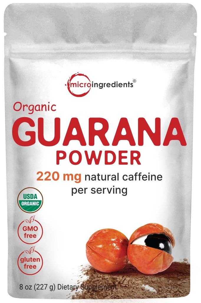 Micro Składniki Organic Guarana Proszek 1,000mg Per Serv, 8 Ounces Birmingham 124; 220mg Naturalna kofeina Energizer, Brazylijski ekstrakt ziołowy, Surowy, luzem Superfood, substytut kawy, Vegan Friendly, & Non-GMO