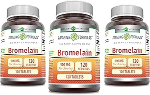 Amazing Supples Bromelain 500 Mg Tablets Supplement DEVE 124; Non-GMO DEVE 124; Gluten Free EVE 124; Made in USA (120 Count DEVE 124; 3 Pack)