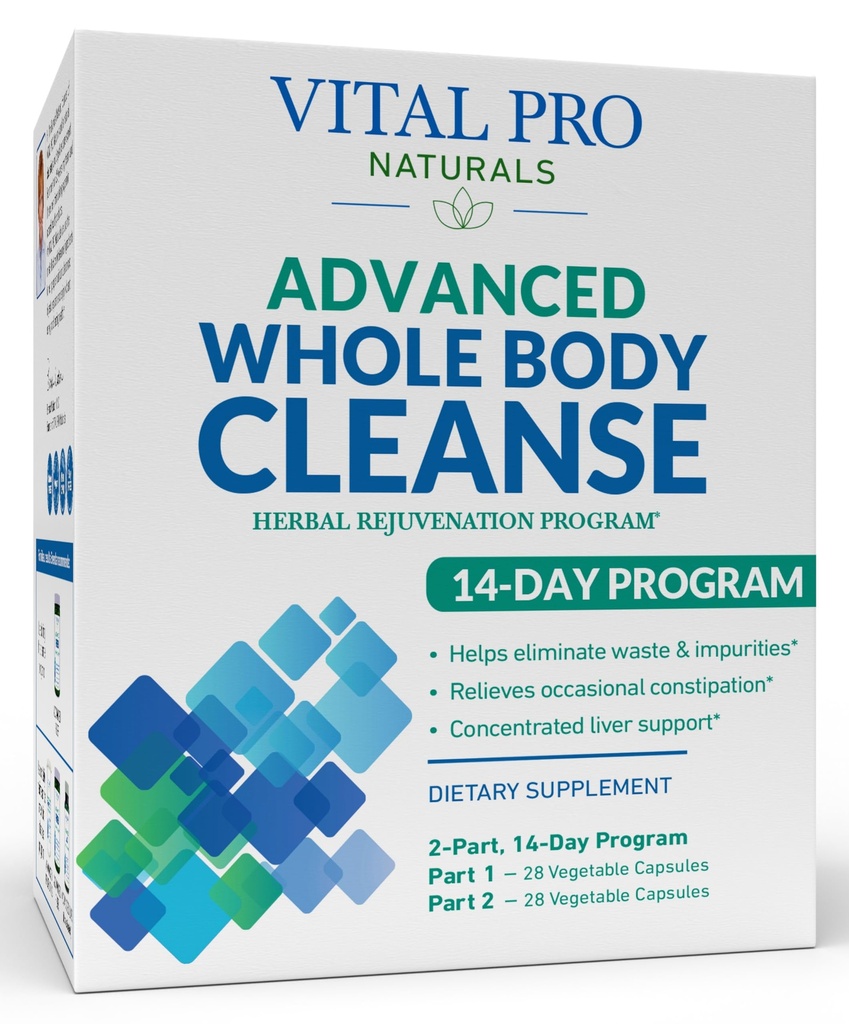 Vital Pro Naturals - Advanced Whole Body Cleanse with Milk Thistle, Magnez, Cape Aloe, i Zioła na sporadyczne zaparcia i zdrowej eliminacji, 2- Część 14 Day Kit, 56 Kapsułki