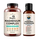 AMANDEAN Premium Liposomal Glutathione & Magnezu Complex Bundle. Przeciwutleniacz. Liquid Setria. Wysokoabsorpcyjny trójonian magnezu, glicynian i jabłczan. Zdrowie mózgu i wątroby. Pamięć, ostrość i sen
