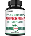 Berberine 1500mg Suplement z organicznym ceylonu Cynamon Bark & Bitter Melon - 240 Kapsułki wegańskie dla 80 Słupki - System immunologiczny, Heart Health, Zarządzanie ciałem i wsparcie trawienia