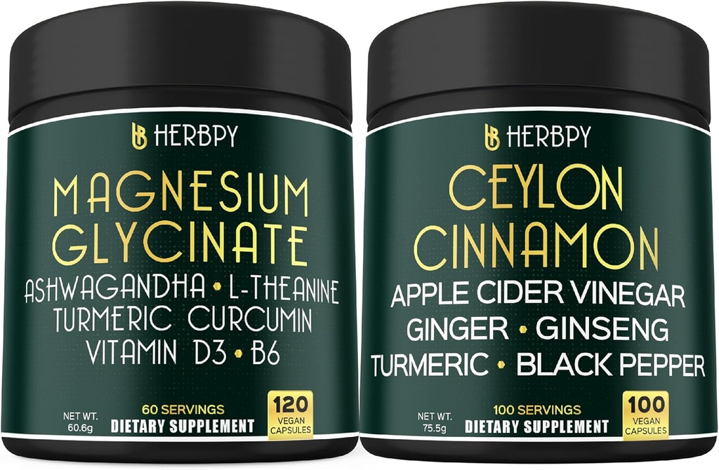 Paleta 6in1 Magnezu Glycinate Supplements & 6in1 Premium Ceylon Cynamon Supplements - Relaks, Resteful Day & Night, Immune, Serce, Trawienie & Wsparcie równowagi ciała