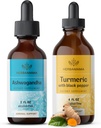 Zestaw ziołowych kropli ziołowych HERBAMAMA - Bundle of Ashwagandha Root Extract & Turmeric with Black Pepper Tincture 2 fl oz - Vegan, Non-GMO, Sugar & Alcohol- Free - 2 Pack
