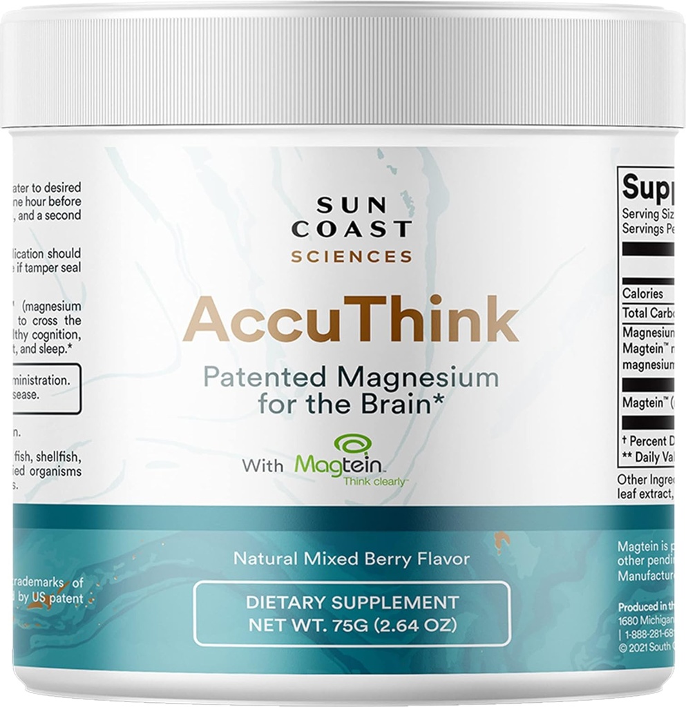 Sun Coast Science Sun Coast Sciences AccuThink - Opatentowany Magnezu Mózg - 2.64oz Suplement Pamięci Mózg Zdrowie, Sen, Mood Boost - Suplement wsparcia magnetycznego Threonian Witamina C
