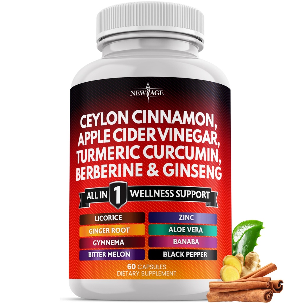 Ceylon Cynamon, Turmeric, Jabłko Cydr Ocet, Ginseng, Aloe Vera, Berberine Plus Banaba, Ginger Root - 60
