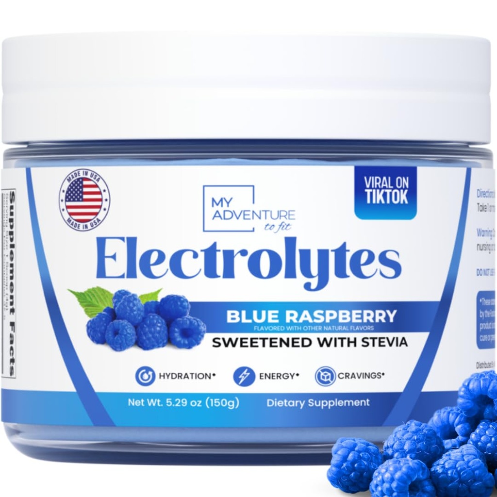 Zero Sugar - Blue Raspberry Electrolytes Powder - Odświeżająca Nawodnienie - Bezkofeinowa Energia - Wszystkie naturalne składniki - Wegan, Keto i Paleo - Cukier wolny Electrolyte Proszek Drink Mix - 37 Słupki