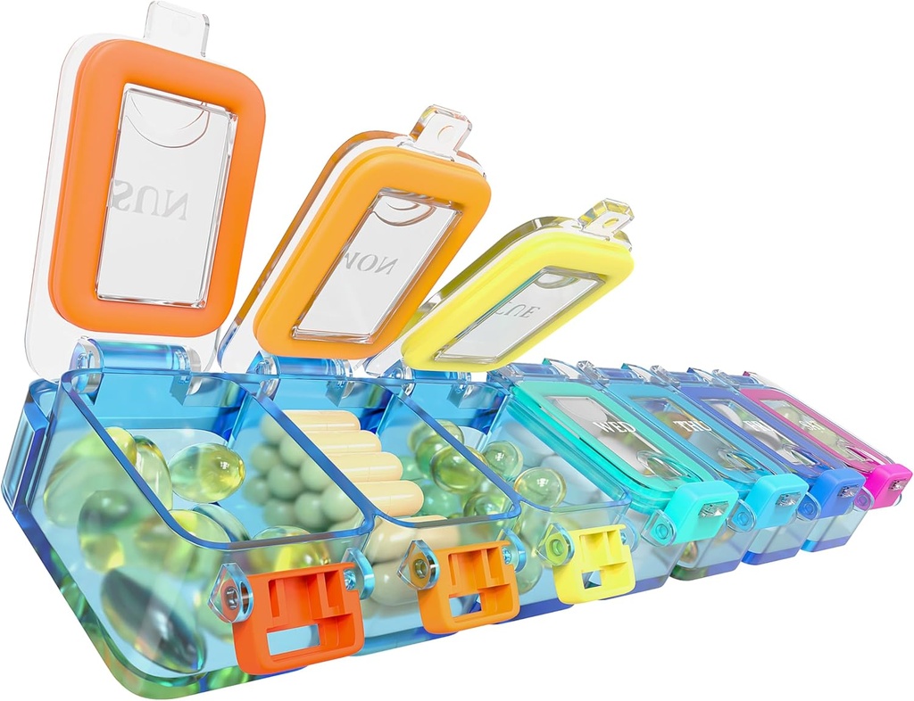 BEXEEN Cotygodniowy lek Pill Organizator wodoodporny 7 Dzień duży pill Pudełko Codzienny pill Case Cute Witamina Organizer Przenośny pojemnik na tabletki Podróże Holder XL Suplement leków Dispenser jeden dzień
