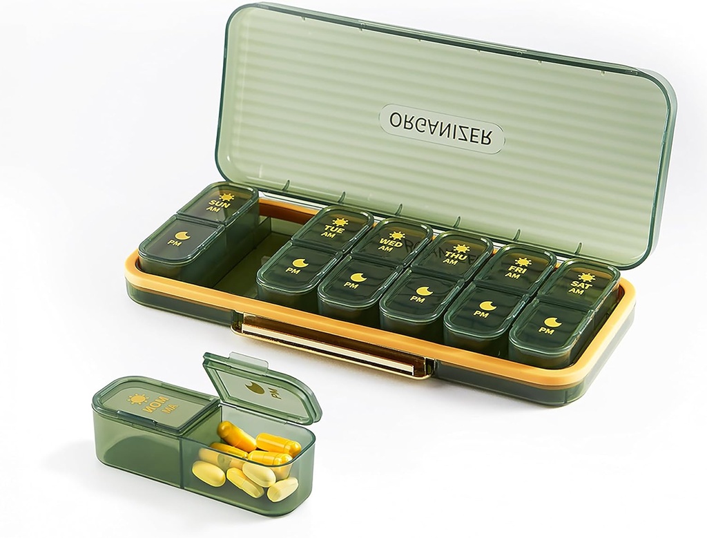 Bexeen Weekly Medicine Organizer Pill Box Am Pm Pill Organizer 7 Day Pill Case 2 razy dziennie Codzienne Pill Container Witamina Organizator podróży Duży Pill Holder suplement Cute Medication Storage