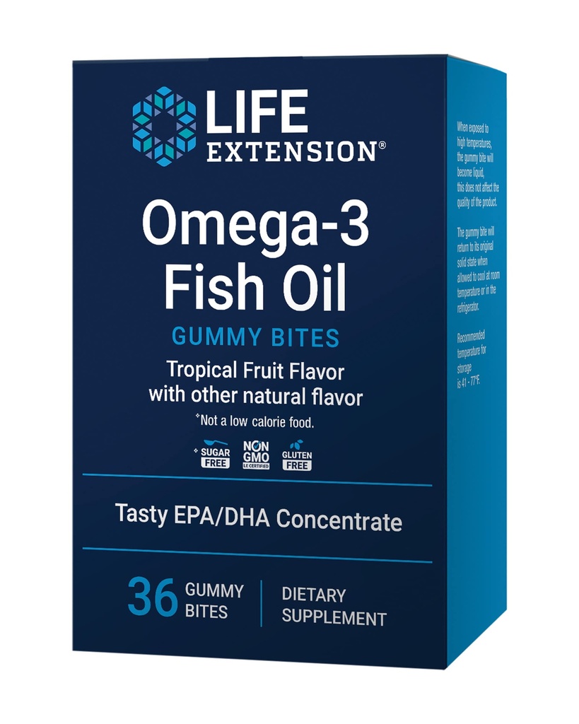 Przedłużenie życia Omega-3 Ryby Gummy Bites, EPA DHA Kwasy tłuszczowe, Wysokiej dawki EPA DHA Wsparcie w pysznej postaci do żucia, Non-GMO, Gluten Free, 36 Gummy Bites