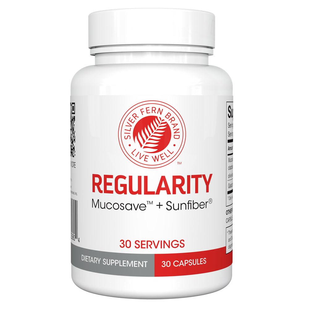 Silver Fern Regularity Digestive Supplement Capsules Brand - 1 Butelka = 30 Kapsułki = 30 Day Supply - Mucosave FG (Polisacharydy gruszkowe i oliwkowe polifenole) & SunFiber