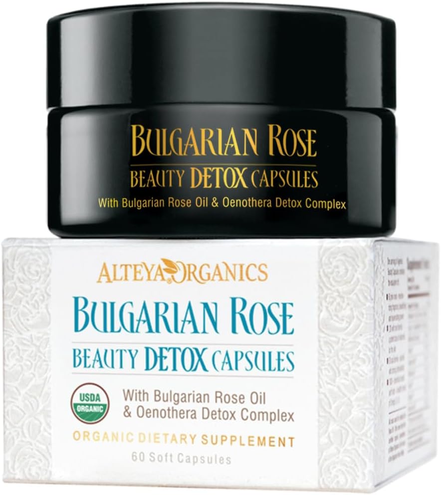 Alteya Organics Rose Beauty Detox Kapsułki - USDA Certified Organic z bułgarskim Rose Oil i Oenothera Detox Complex - 30 Służenia