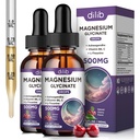 (2 opakowania) Magnezu Glicynian płynny krople 500mg, z witaminą B6, Ashwagandha, L - Theanina, Rumianek, Magnezu Glicynian Suplement Wysokiej Absorpcji dla snu, Stres, Mood energii - Cherry Flavor