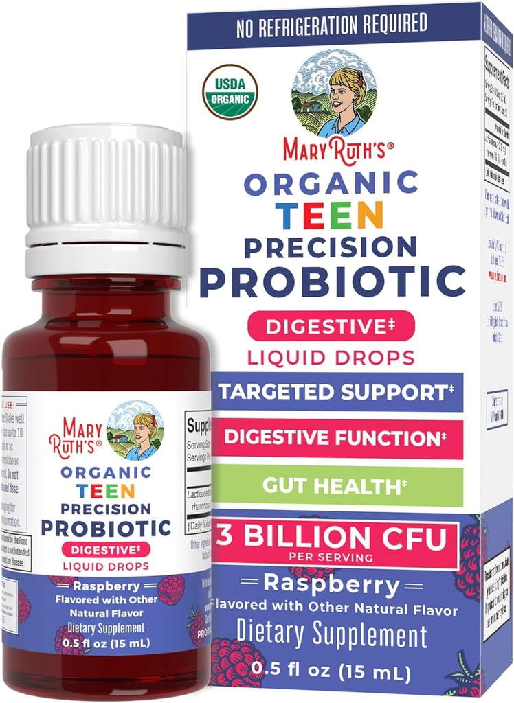 MaryRuth Organics USDA Organic Liquid Probiotic Drops for Teens Neels 124; Gut Health Netherlands 124; Digestive Health Netherlands 124; Occasional Digestive Discomfort Netherlands 124; General Health and Wellness Netherlands 124; Non GMO Netherlands 124; Vegan Netherlands 124; 30 Servings