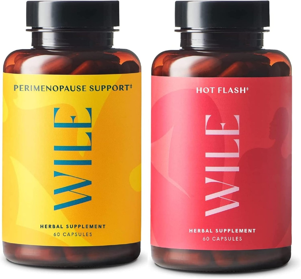 Wile Perimenopauza Wsparcie + Hot Flash Suplementy, 2 -Pack Menopauza Wsparcie dla kobiet, (2) Butelki 60 Kapsułki Każdy, 120 Razem