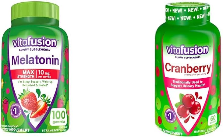 Witafuzja Melatonina 10 mg Gumiaki 50 Day Supply i Żurawinowe Gumiaki dla kobiet 60 Hrabia