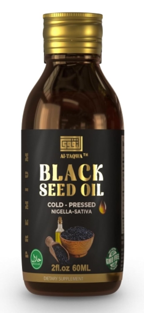 Olej z nasion czarny, olej z nasion kminku czarnego (Nigella Sativa) Kalonji, tłoczony na zimno, nierafinowany, Thymoquinone, Przyjazny wegański, Nie GMO, Płynne 60ml