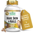 Botaniczny wybór skóry i paznokci Witaminy - Suplement Biotin z Collagen, Witamina C, & Żelazo - Super przeciwutleniacz Mieszanka z oleju arganowego i kwasu hialuronowego - 60 Kapsułki płynne