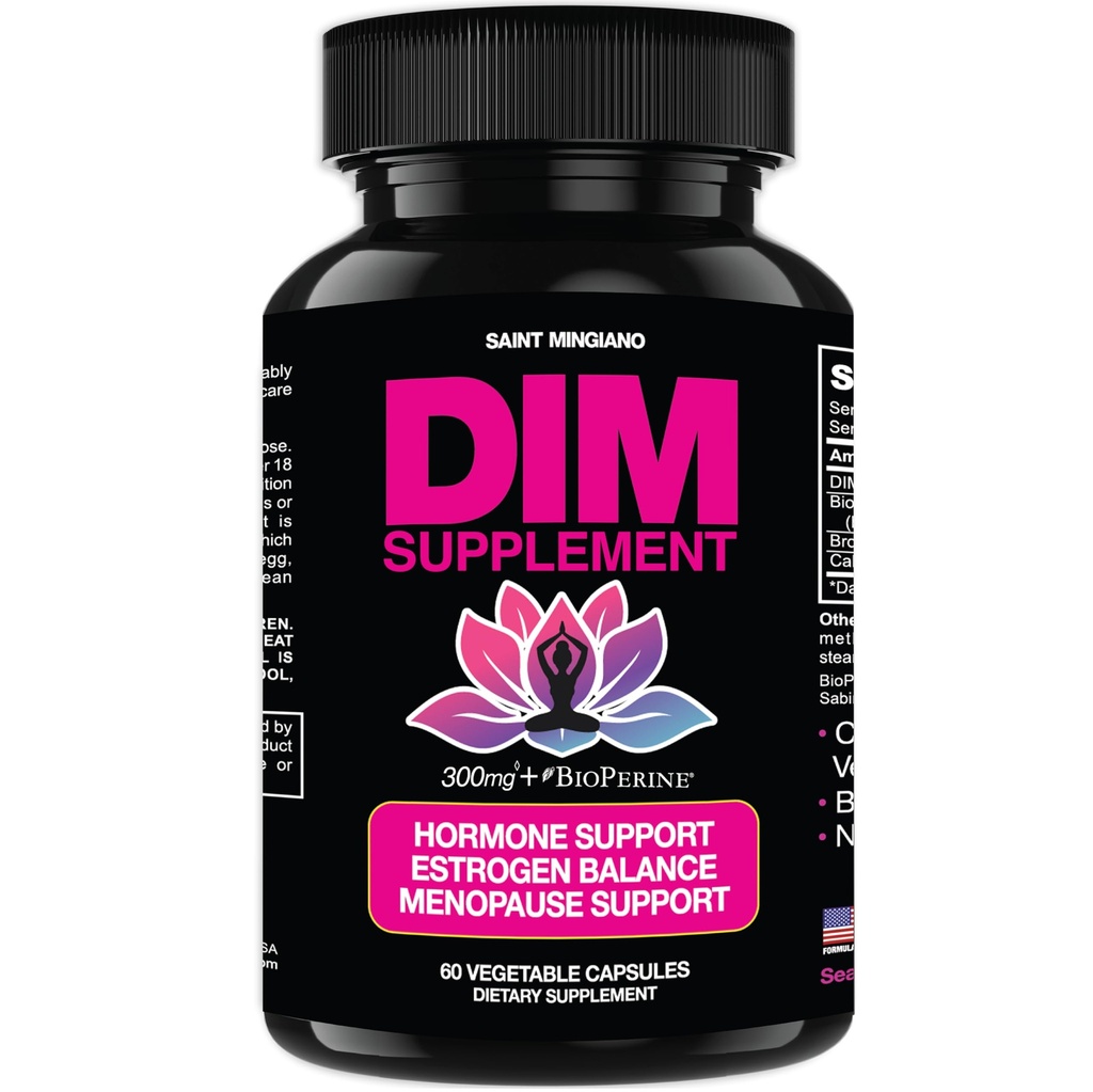 Suplement DIM 300 mg - Hormon Równowaga dla kobiet, Estrogen 124; Estrogen Suplement dla kobiet z gorącymi błyskami i nocnymi potami 124; Pomoc w objawach menopauzy, Estrogen i estrogen. kapsułki