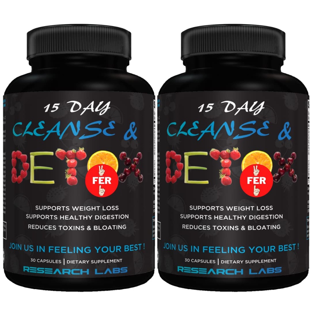 Research Labs 15 Day Colon Cleanse & Detox for Less Bloat Flat Tummy w / Probiotyki - 2 Fer 1 - Zaparcia Relief - Flushes Toxins, Wzmacnia energię. Klinicznie zbadane Bezpieczna i skuteczna formuła