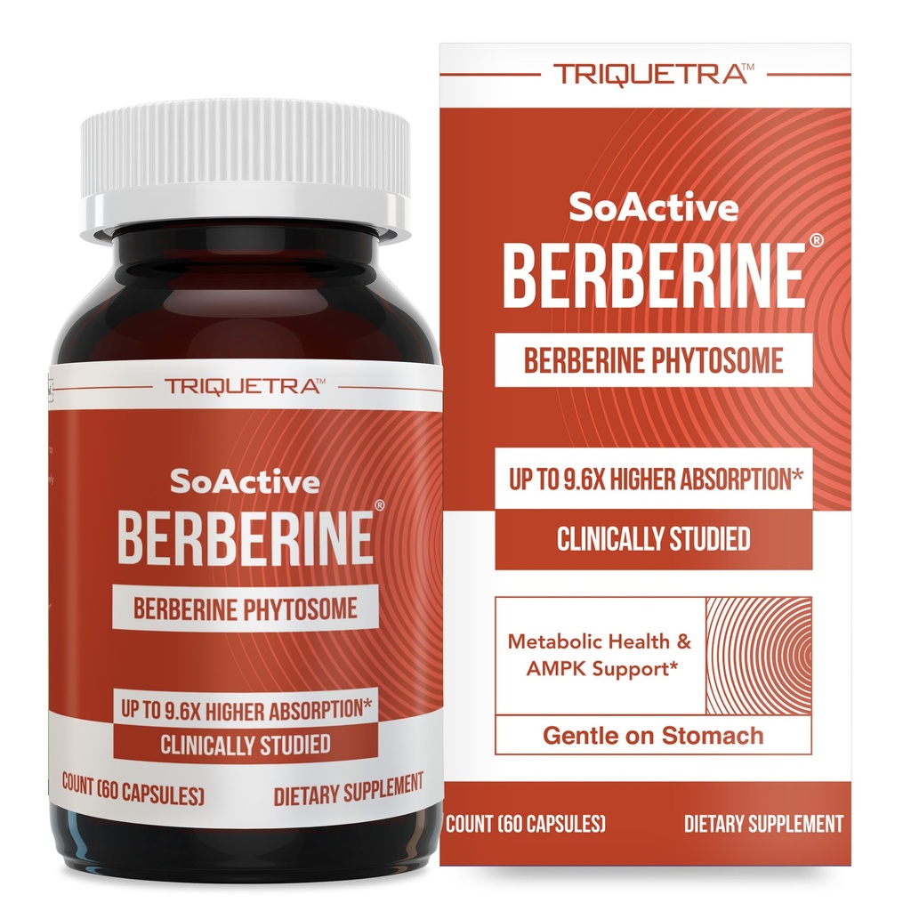 SoActive Berberine 550mg: 9.6X Wyższa Absorpcja, Studiowane klinicznie, Zoptymalizowane Phytosome 124; Wspomaga Metabolizm i Aktywacja AMPK 124; Nie-GMO, SoyFree 124; Klinicznie zwalidowane dawki 124; 60 Służenie