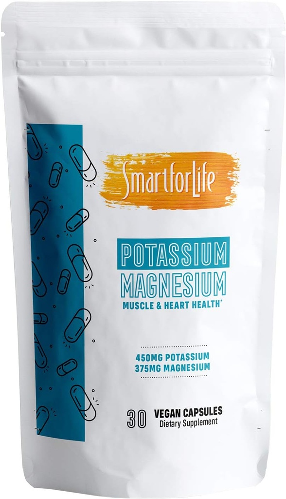 SMART FOR LIFE Supplement Potasu Magnezu - 30 Kapsułek Wegańskich - Magnezu Supplement Potasu - Wysoka Absorpcja Kompleks Mineralny - Wsparcie dla mięśni i równowagi elektrolitowej
