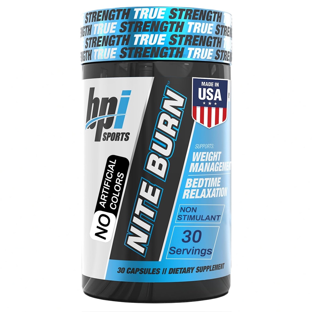 BPI Sports Nite Burn - Nighttime Fat Burner & Sleep Support - Keto- Friendly - Utrata masy ciała, Burn Fat, Relaxation, Boost Metabolizm - 30 porcji - 640mg