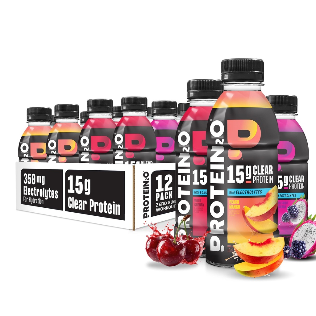 Napoje nawadniające protein2o - 2- in-1 Płynny przezroczysty izolat białka serwatki i napój elektrolitowy - 15 g białka, witaminy B5, B6 - Post- Workout Recovery - 16.9 Fl Oz - 12 Count Flavor Fusion Variety Pack