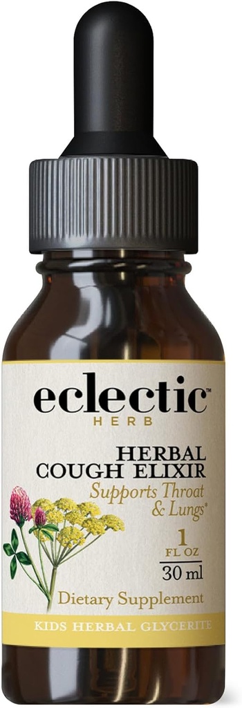 Eclectic Institute Kids, Herbal Cough Elixir, Black Cherry Flavored 124; Non-GMO, Gluten- Free Gluten124; 1 fl oz (30 ml)