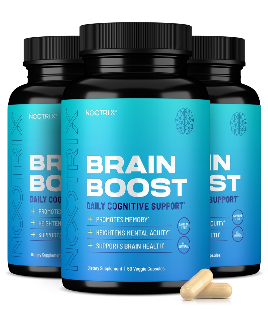Nootrix Brain Boost Nootropic Supplement Adresat 124; Wspomaga pamięć, mentalne skupienie, Cognitive Health & Energy Adresat 124; Promuje zdrowy nastrój & funkcje mózgu 124; Ginkgo Biloba & DMAE 124; 180 Kapsułki