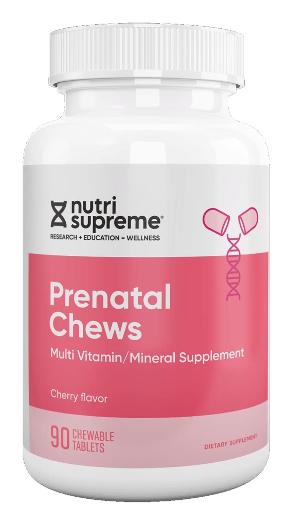 Najwyższa Witamina Prenatalna Nutri, Witaminy Prenatalne do rozgryzania i żucia dla kobiet z 800 MCG folianu, Kompletna Multiwitamina Ciąża z żelazem, Kosher, Cherry Flavor, 90 Count