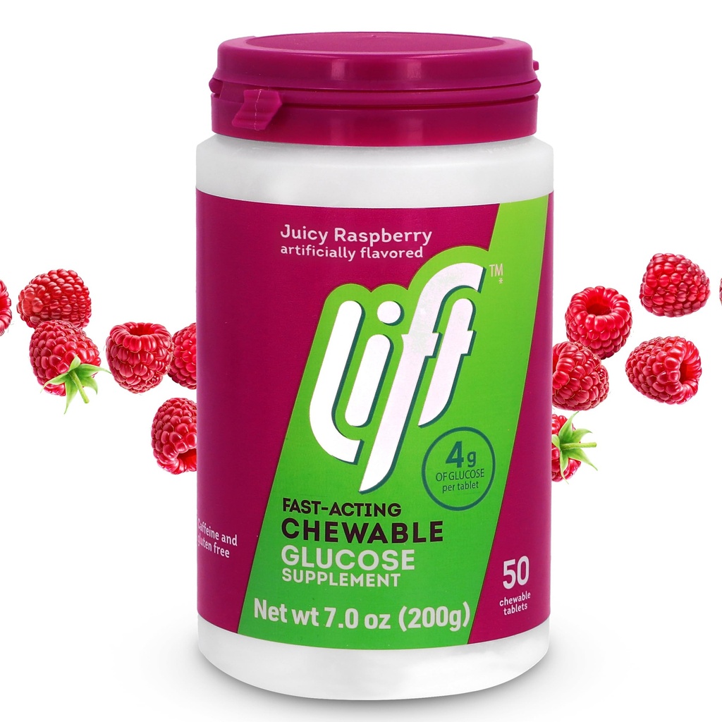 Podnoszenie Glukoza Glukoza Glukoza do żucia tabletki energetyczne, Malina, 50 ct słoik (Opakowanie 1)