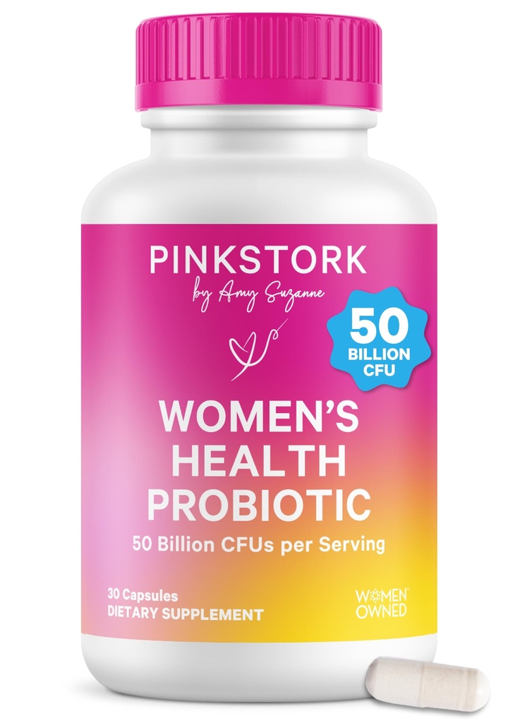 Pink Stork Women 's Health Probiotic, 50 Miliard CFU 124; Klinicznie badane Probiotyki 124; Waginal, Gut, Mood, & Hormon Równowaga 124; Yeast & Odor Wsparcie 124; Probiotyczne i Prebiotyczne Mieszanki 124; 30 Kapsułki Vegan