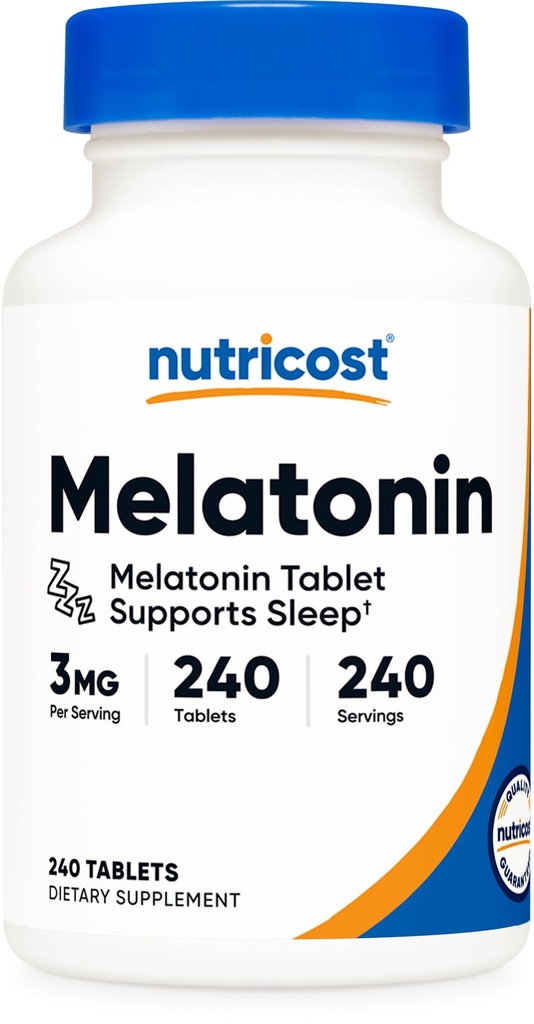 Nutricost Melatonin 3 mg, 240 tabletek - 3 mg na Podawanie, Non-GMO, Gluten Free