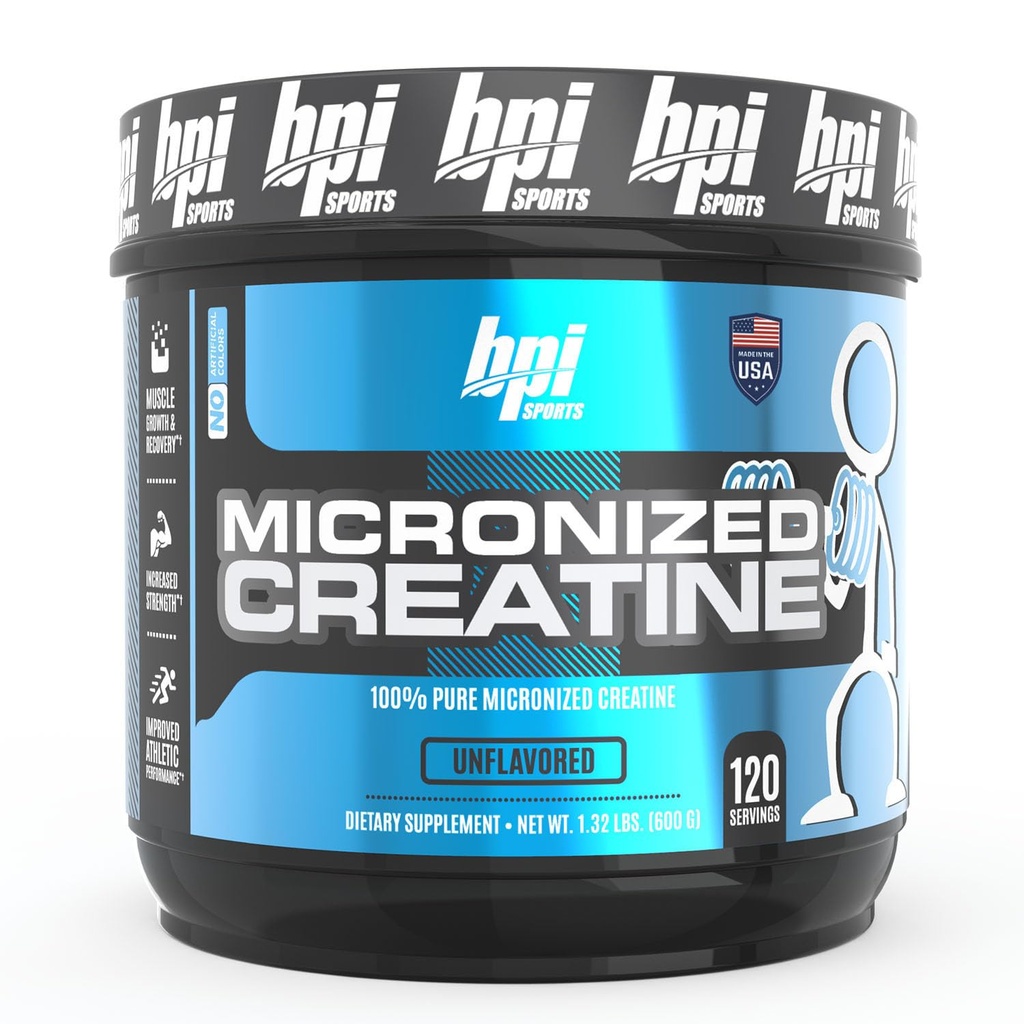 BPI Sports Mikronizowane Kreatyna - Zwiększenie siły - Zmniejszenie zmęczenia - Lean Muscle Building - 100% Czysty Kreator - Lepsza Absorpcja - Wspiera wzrost mięśni - Unflavored - 120 Sługi - 21.16 Ounce