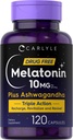 Carlyle Melatonin 10mg Humalog 124; 120 Kapsułek Humalog 124; z Ashwagandha Humalog 124; Triple Strength Formula Humalog 124; Non- GMO, Gluten