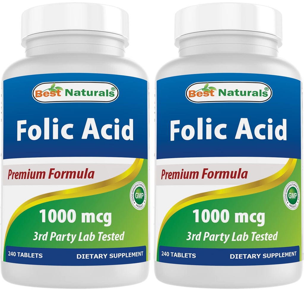 Best Naturals Kwas foliowy 1000 µg (witamina B9), 240 tabletek (1000 µg (opakowanie po 2))