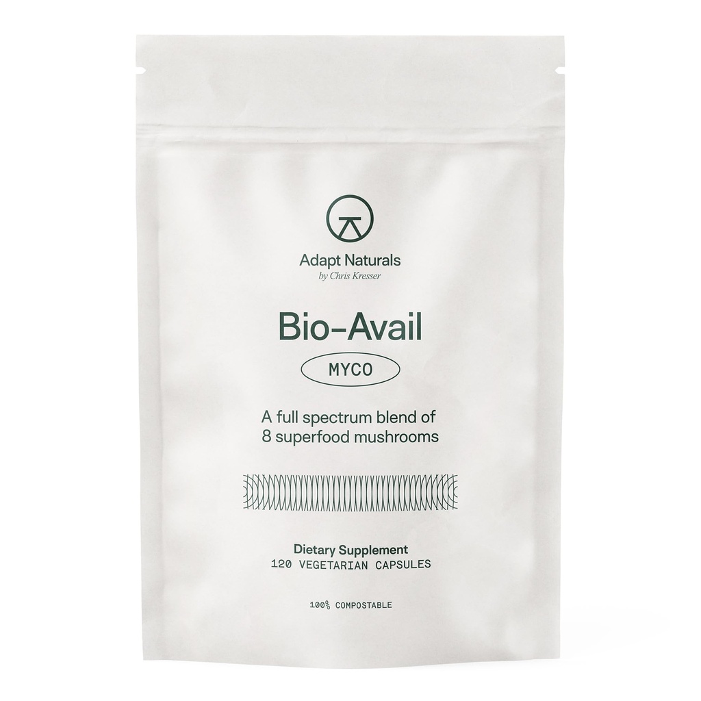 Adapt Naturals Bio- Avail Myco - 8- in-1 Bioavable Mushroom Supplement Mushroom Complex - Chaga, Cordyceps, Reishi, Lions Mane - Ciśnienie krwi, Pamięć, Immune - 120 Kapsułki