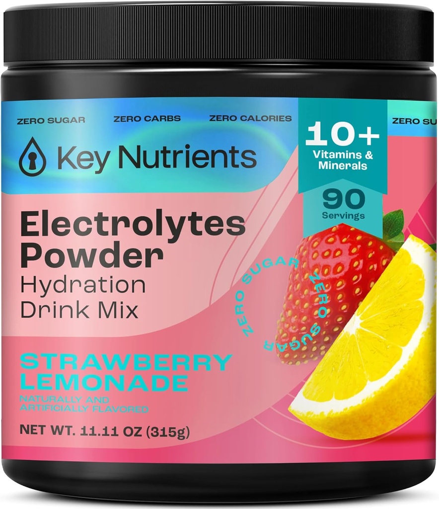 Numery KLUCZOWE Electrolytes Proszek No Sugar - Juicy Truskawka Lemoniada Electrolyte Proszek - Proszek nawadniający - No Calories, Gluten Free Keto Electrolytes Proszek - 90 Słupki - Made in USA