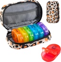 Serfeymi Cotygodniowy Travel Pill Organizator 2 razy w ciągu dnia PM Zmodernizowany Rainbow Pill Box 7 Dzień z przenośnym Zipper PU Leather Pill Case, Medicine Organizer for Pills, Witaminy, Oleje rybne - Brown 02