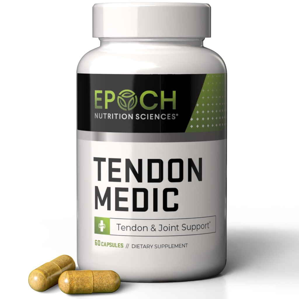 Tendon Medic Joint & Tendon Supplement Supplement - Mobilność i Elastyczność Formuła - Kapsułki naturalne niezawierające GMO dla wspólnego bólu, zapalenie ścięgien, zapalenie stawów i odzysk mięśni - 60 Czapki