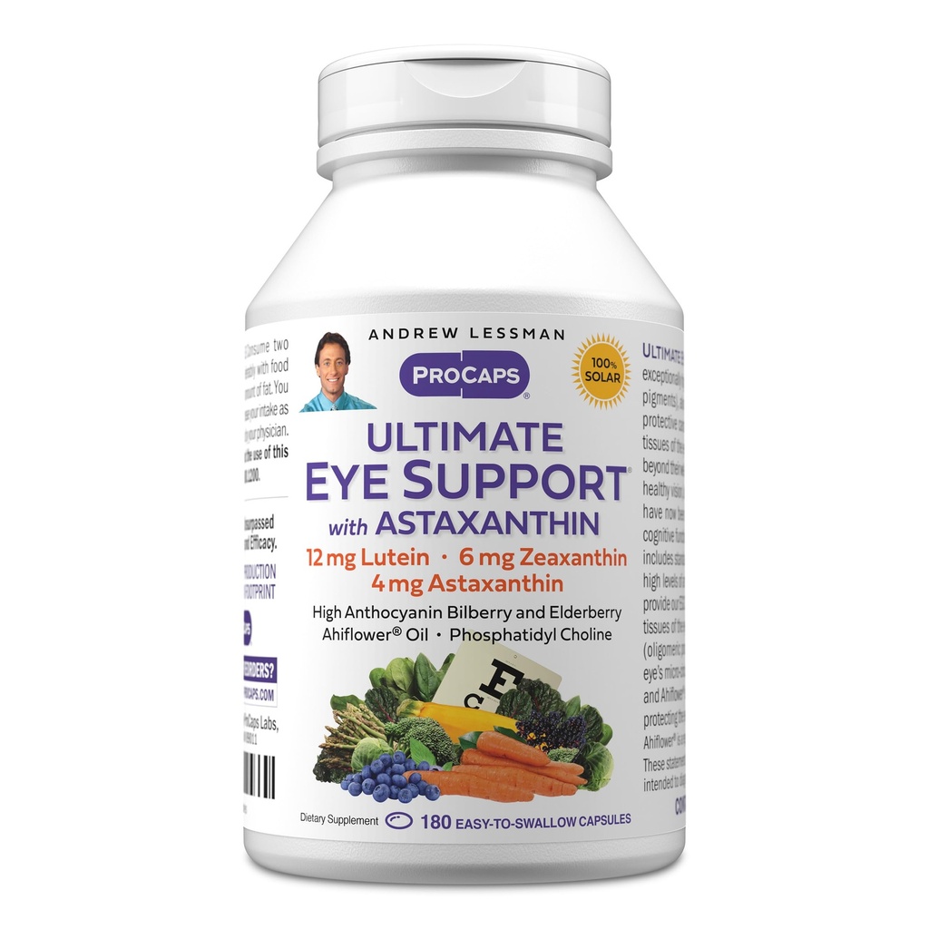 ANDREW LESSMAN Ultimate Eye Support with Astaxanthina 180 Softgels - 12mg Lutein, 6mg Zeaxanthina, 4mg Astaxanthina, Bilberry. Kluczowe składniki odżywcze do wspierania zdrowia oczu, Promowanie zdrowej wizji. Brak dodatków