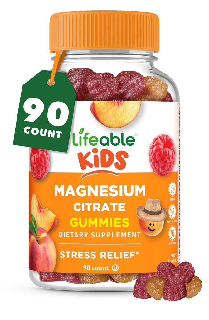 Żywe gumki magnezowe dla dzieci 124; 170mg magnez elementarny z 1,420mg cytratu magnezowego 124; Great Tasting Kids Magnezu Suplement do magnezu 124; Wspomaganie mięśni i Stress Relief Chewable 124; 90 Gummies