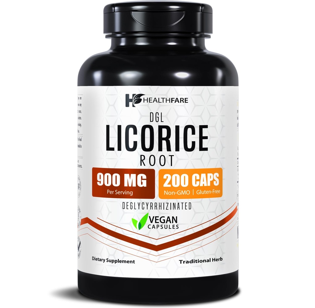 Ekstrakt Licorice Root 900mg 124; 200 Kapsułek Wegańskich Suplement DGL 124; Dodatkowa siła Herbal Formula 124; Non-GMO, Gluten- Free Gluten- 124; Made in USA